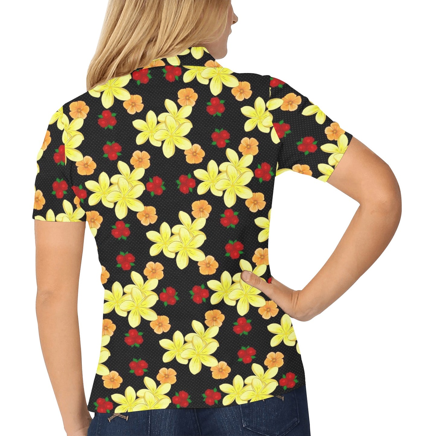 Yellow Plumeria Pattern Print Design PM04 Women's Polo Shirt