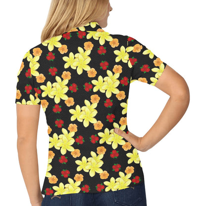 Yellow Plumeria Pattern Print Design PM04 Women's Polo Shirt