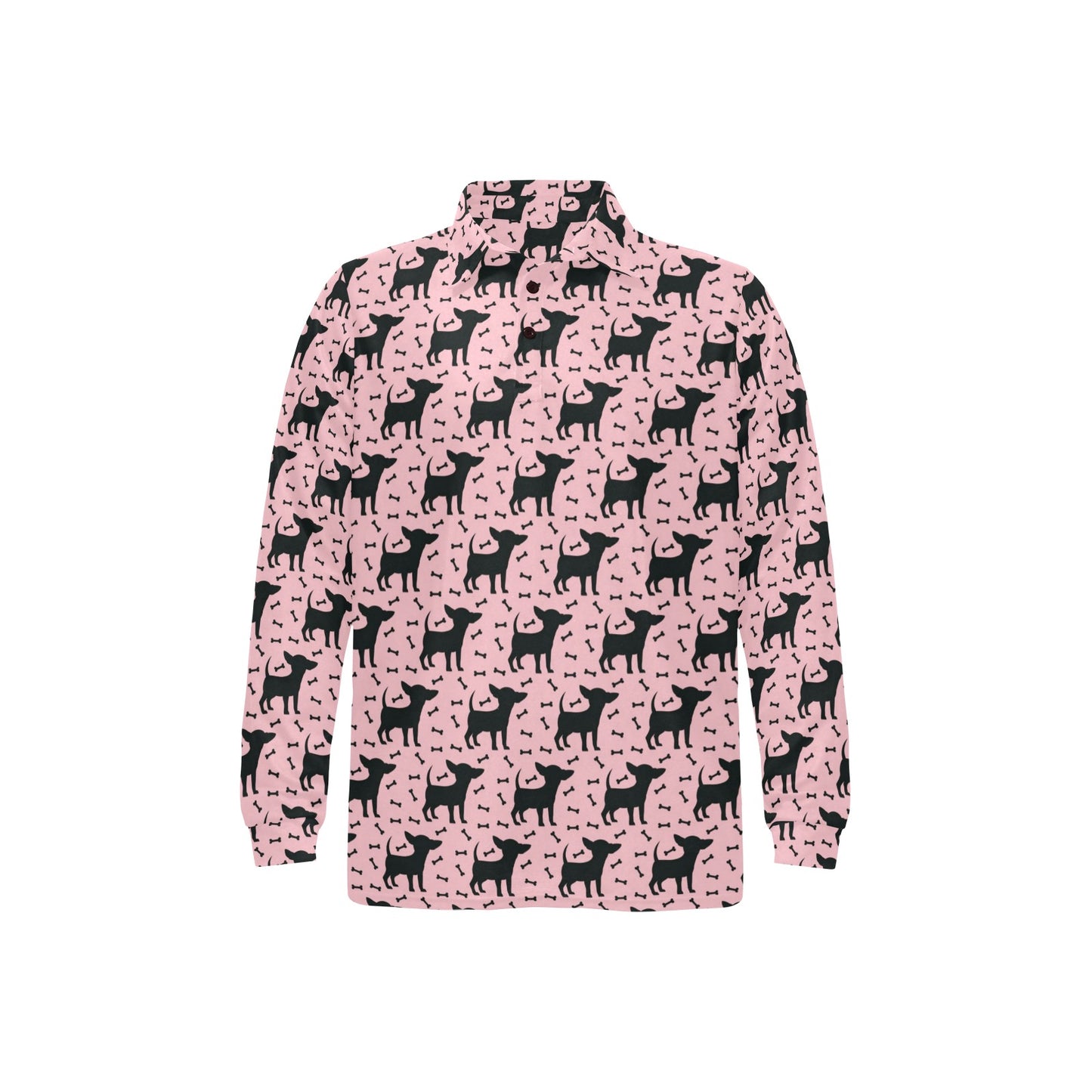 Chihuahua Pink Print Pattern Long Sleeve Polo Shirt For Men's
