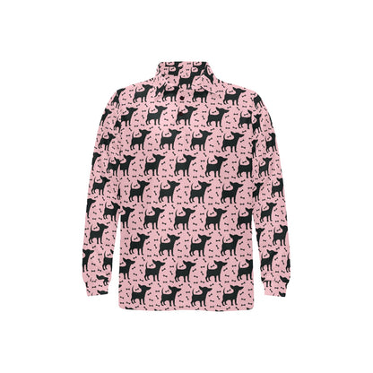 Chihuahua Pink Print Pattern Long Sleeve Polo Shirt For Men's