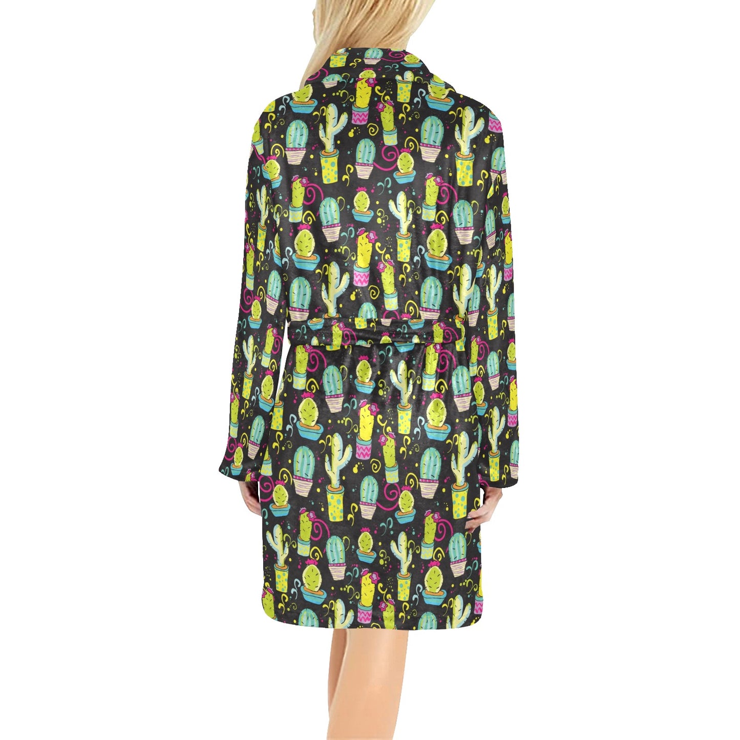 Cactus Neon Style Print Pattern Women's Fleece Robe