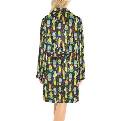 Cactus Neon Style Print Pattern Women's Fleece Robe
