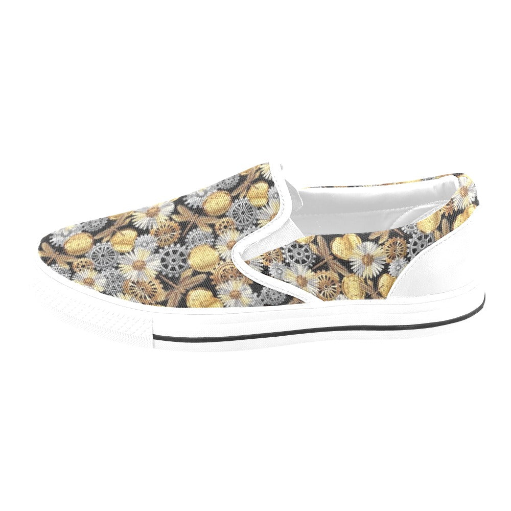 Steampunk Dragonfly Print Design LKS302 White Slip Ons Canvas Women's Shoes