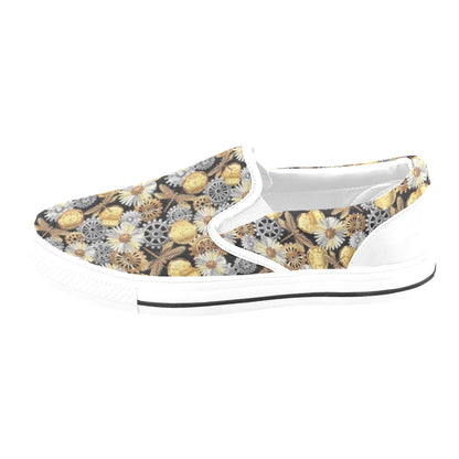 Steampunk Dragonfly Print Design LKS302 White Slip Ons Canvas Women's Shoes