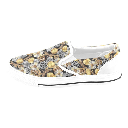 Steampunk Dragonfly Print Design LKS302 White Slip Ons Canvas Women's Shoes