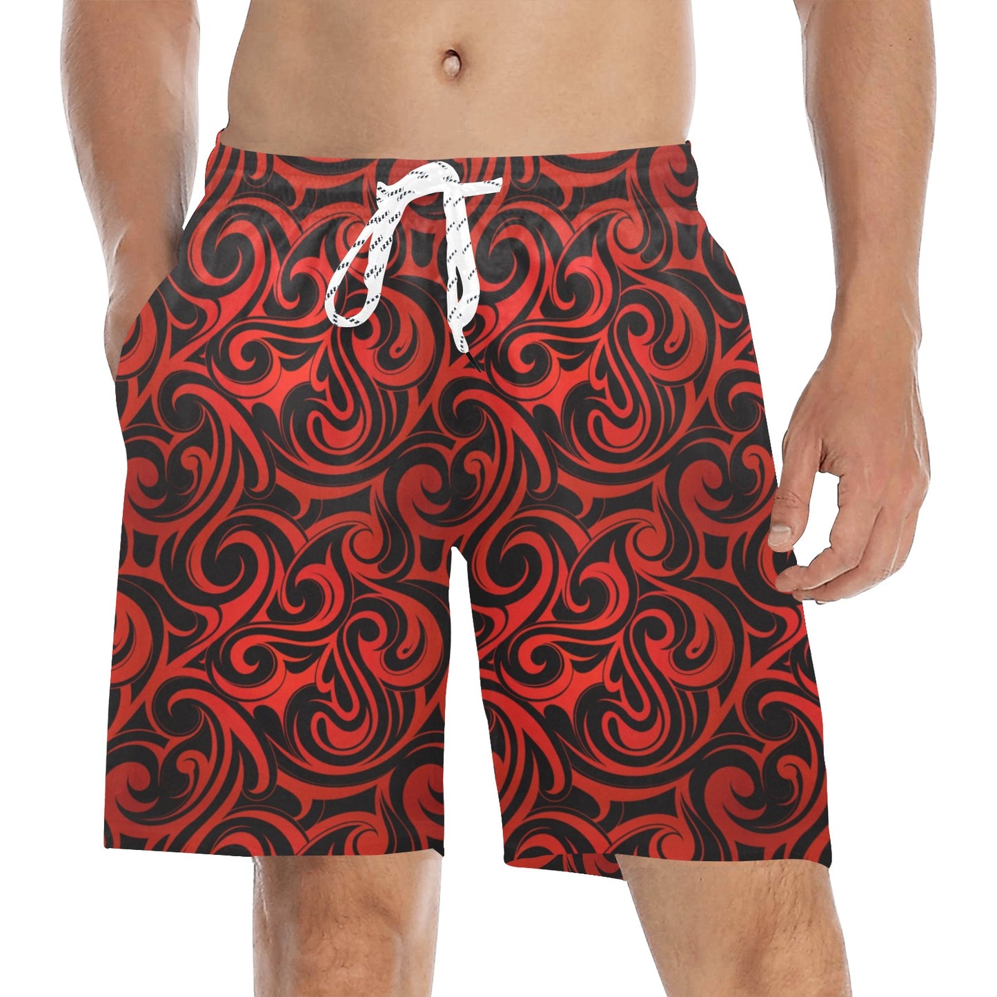 Maori Red Black Themed Design Men's Swim Trunks Beach Shorts