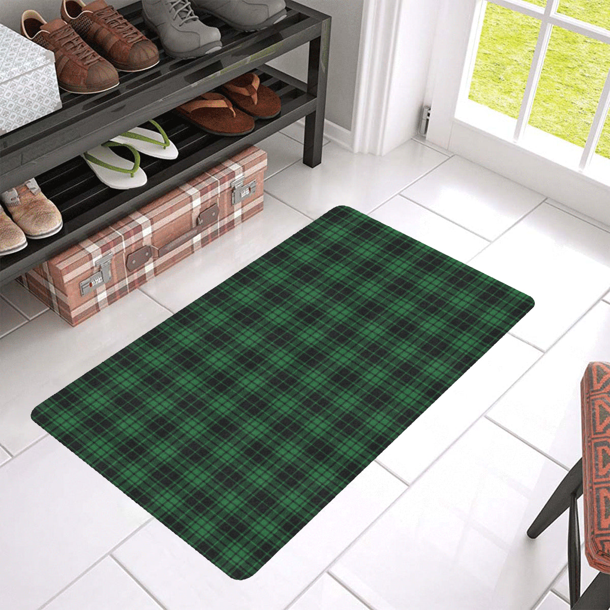 Green Tartan Plaid Pattern Rubber Doormat