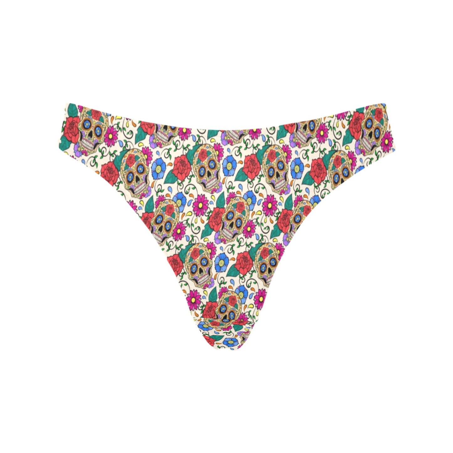 Sugar Skull Colorful Themed Print Women's Thongs