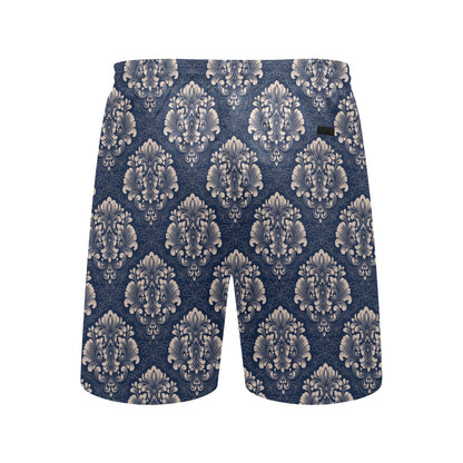 Damask Blue Luxury Print Pattern Men's Swim Trunks Beach Shorts