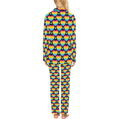 Rainbow Heart Print Pattern Women's Long Pajama Set