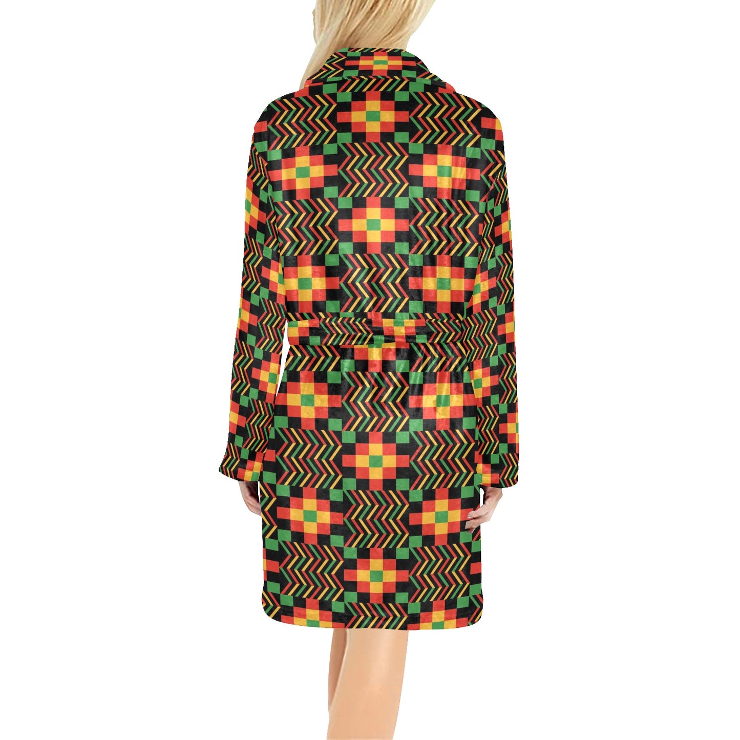 Kente Pattern Print Design 01 Women's Fleece Robe