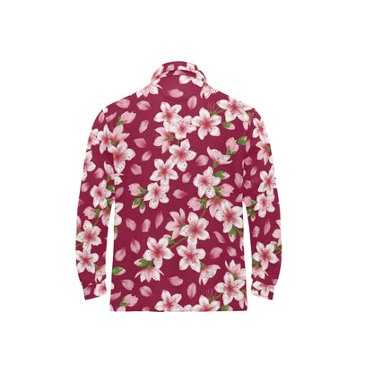 Cherry Blossom Pattern Print Design CB06 Long Sleeve Polo Shirt For Men's