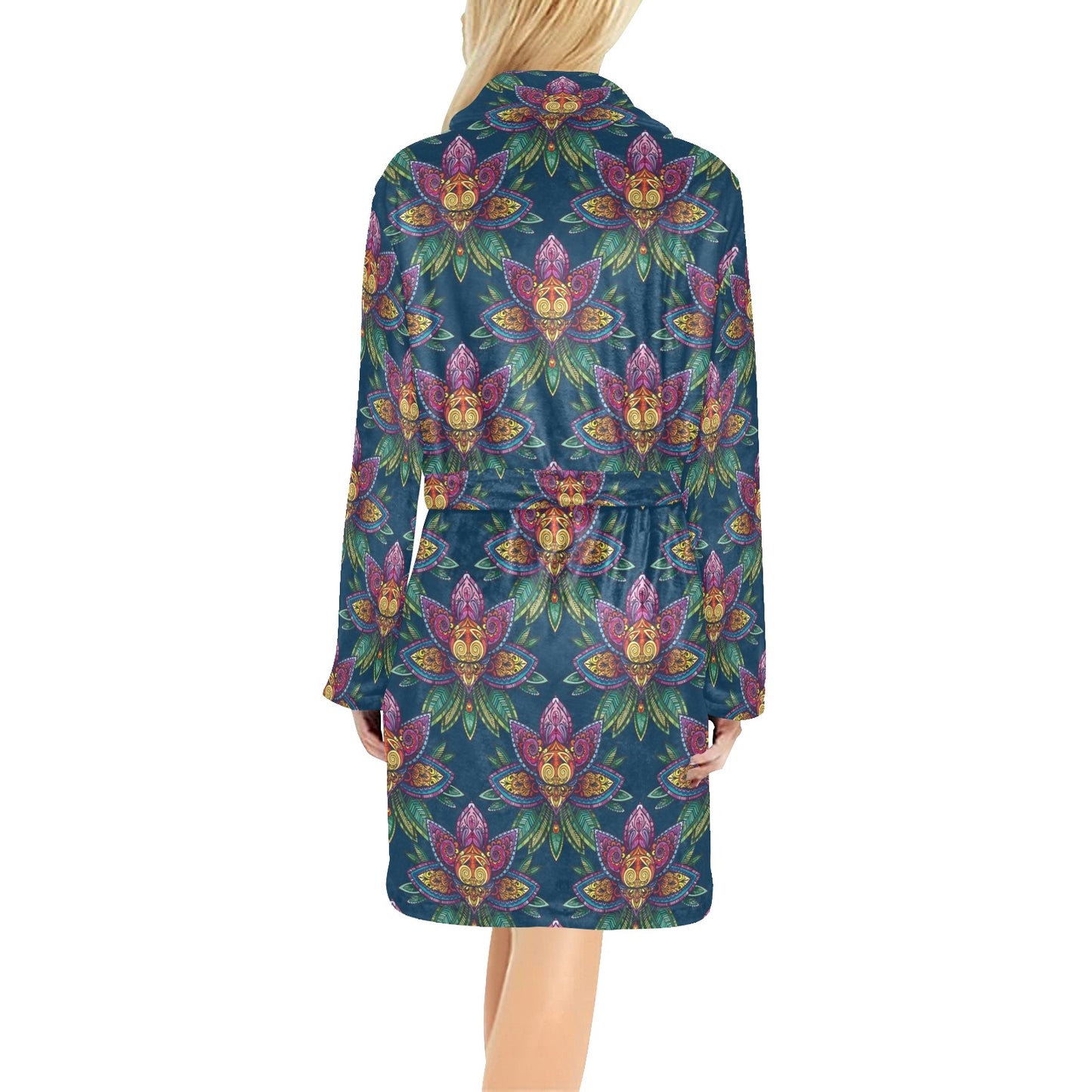 lotus Boho Pattern Print Design LO04 Women's Fleece Robe