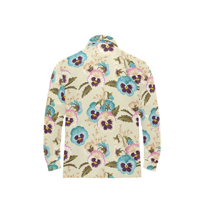 Pansy Pattern Print Design A02 Long Sleeve Polo Shirt For Men's