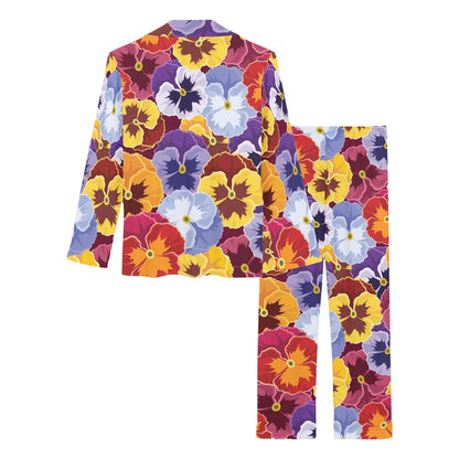 Pansy Pattern Print Design PS01 Women's Long Pajama Set