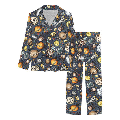 Space Pattern Print Women's Long Pajama Set