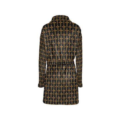 Cross Pattern Print Design 02 Women's Fleece Robe