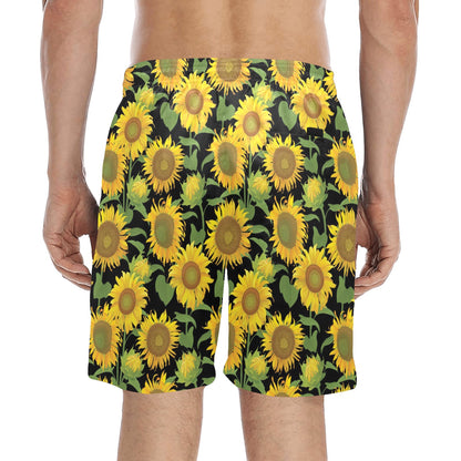 Sunflower Print Design LKS302 Men's Swim Trunks Beach Shorts