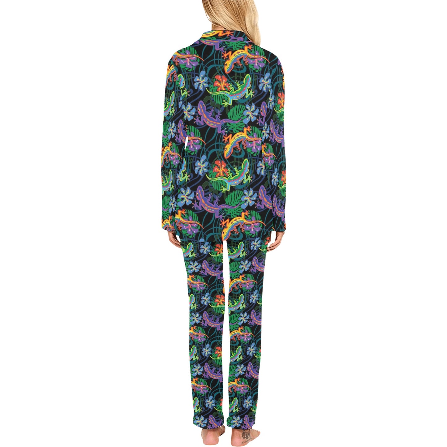 Gecko Colorful Pattern Print Design 01 Women's Long Pajama Set