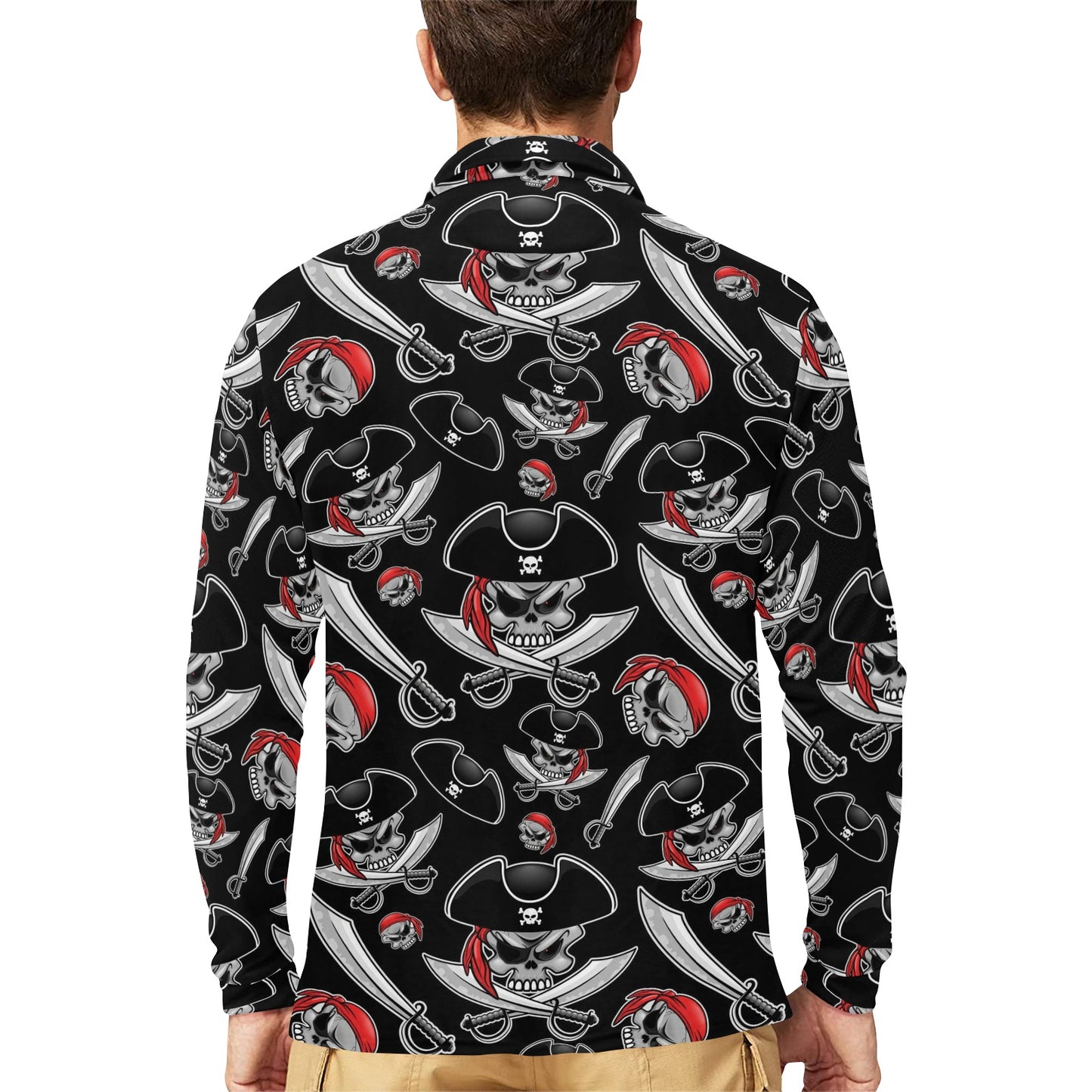 Pirate Pattern Print Design A05 Long Sleeve Polo Shirt For Men's