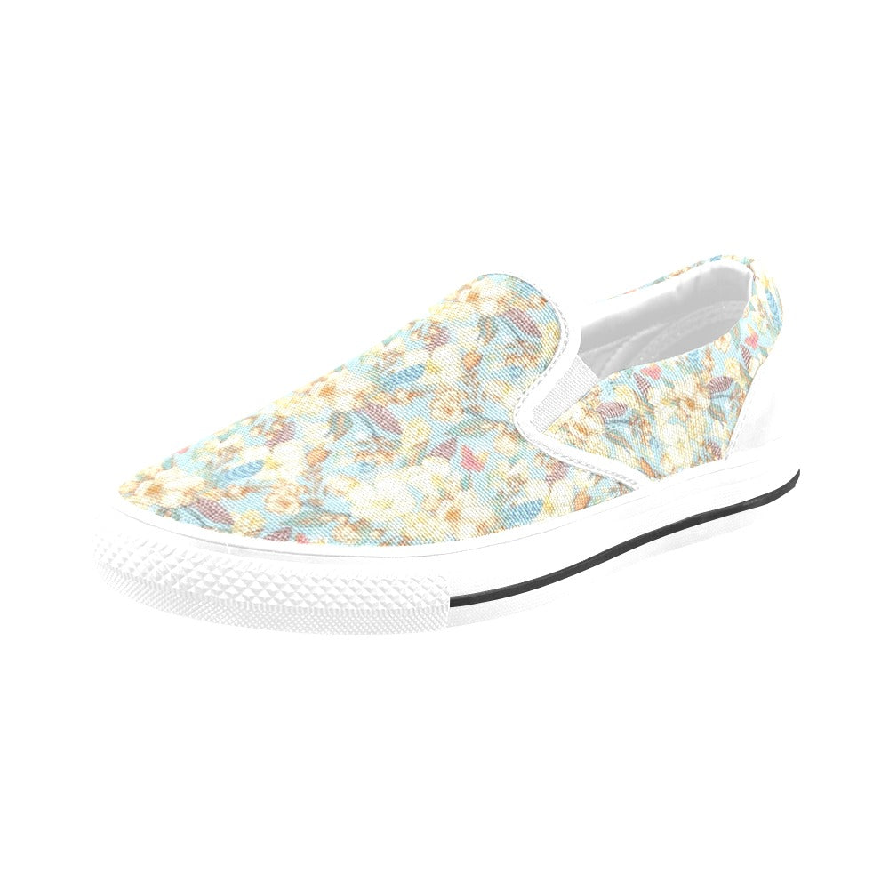 Summer Floral Print Design LKS302 White Slip Ons Canvas Women's Shoes