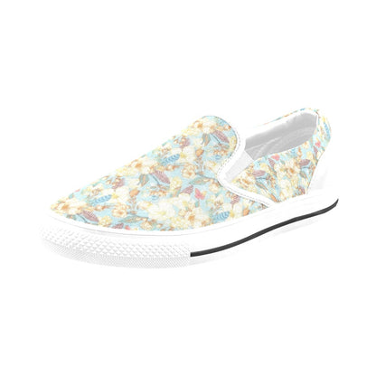 Summer Floral Print Design LKS302 White Slip Ons Canvas Women's Shoes