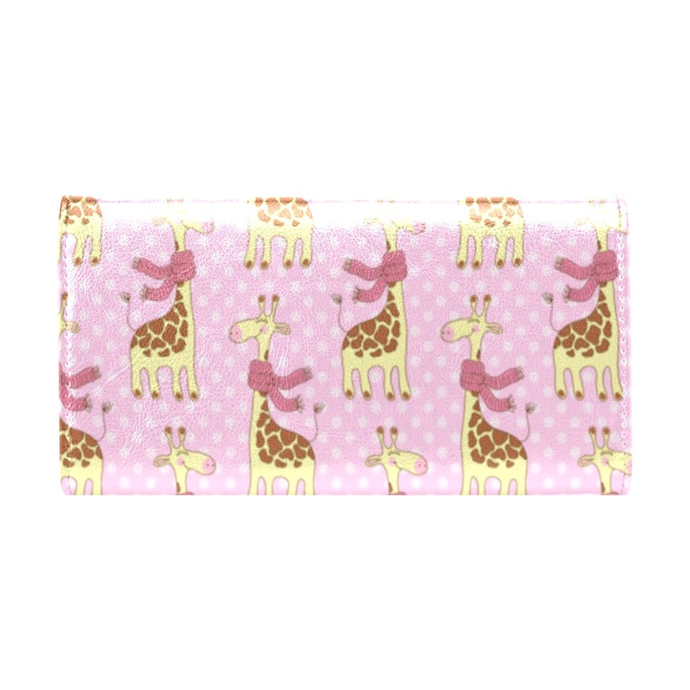 Giraffe Cute Pink Polka Dot Print Women's Trifold Wallet