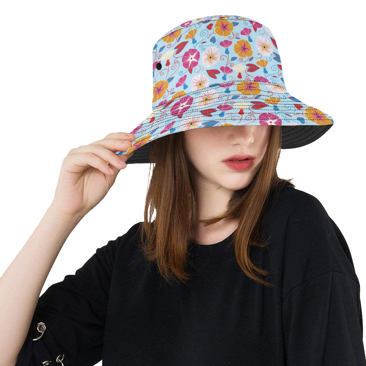Morning Glory Pattern Print Design MG06 Unisex Bucket Hat