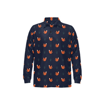 Squirrel Print Design LKS303 Long Sleeve Polo Shirt For Men's