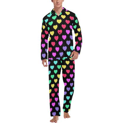 Heart Rainbow Pattern Print Design HE02 Men's Long Pajama Set