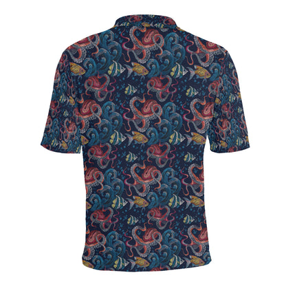 Octopus Deep Sea Print Themed Men Polo Shirt