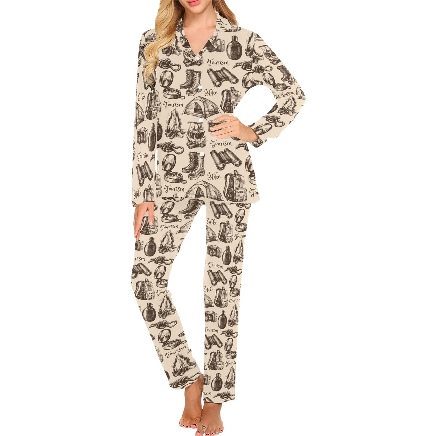 Camping Pattern Print Design 01 Women's Long Pajama Set