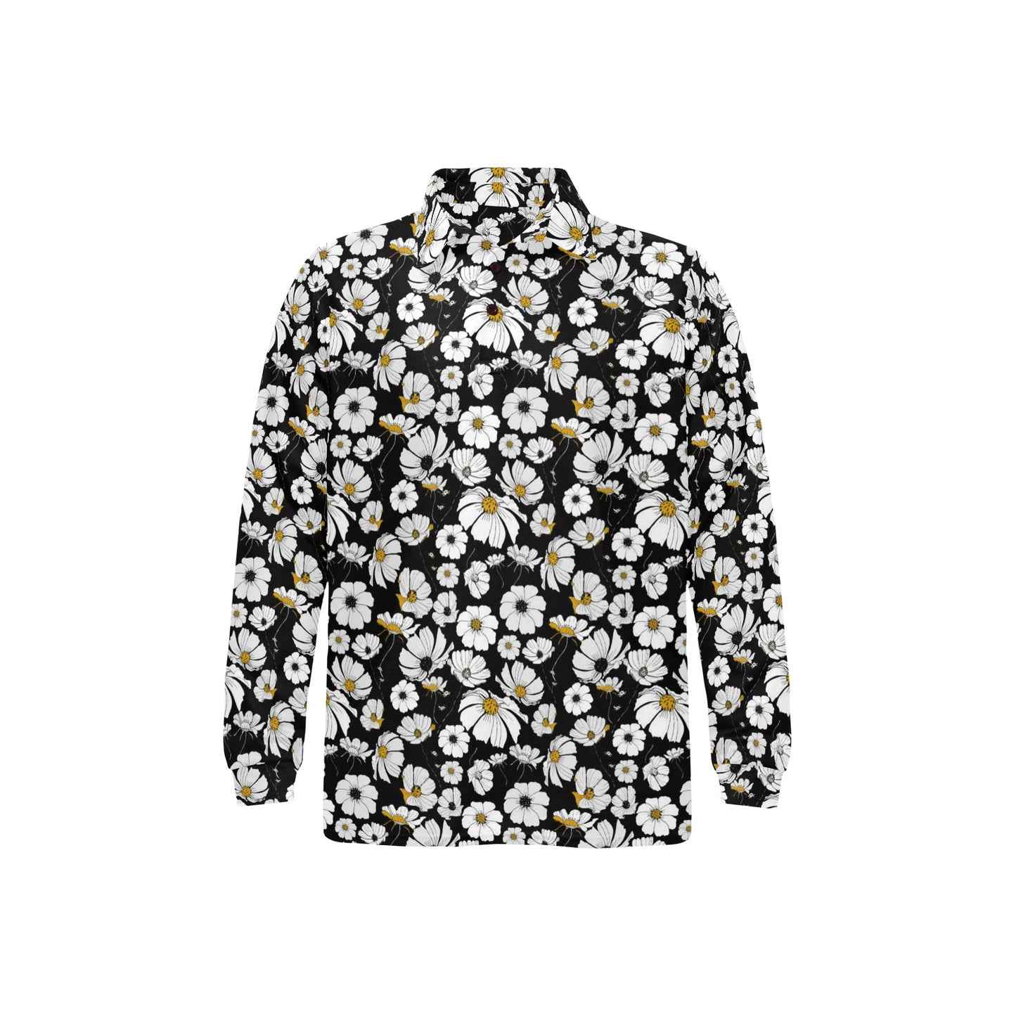 Daisy Pattern Print Design 02 Long Sleeve Polo Shirt For Men's