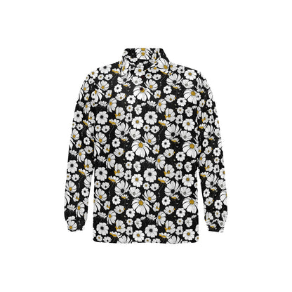 Daisy Pattern Print Design 02 Long Sleeve Polo Shirt For Men's