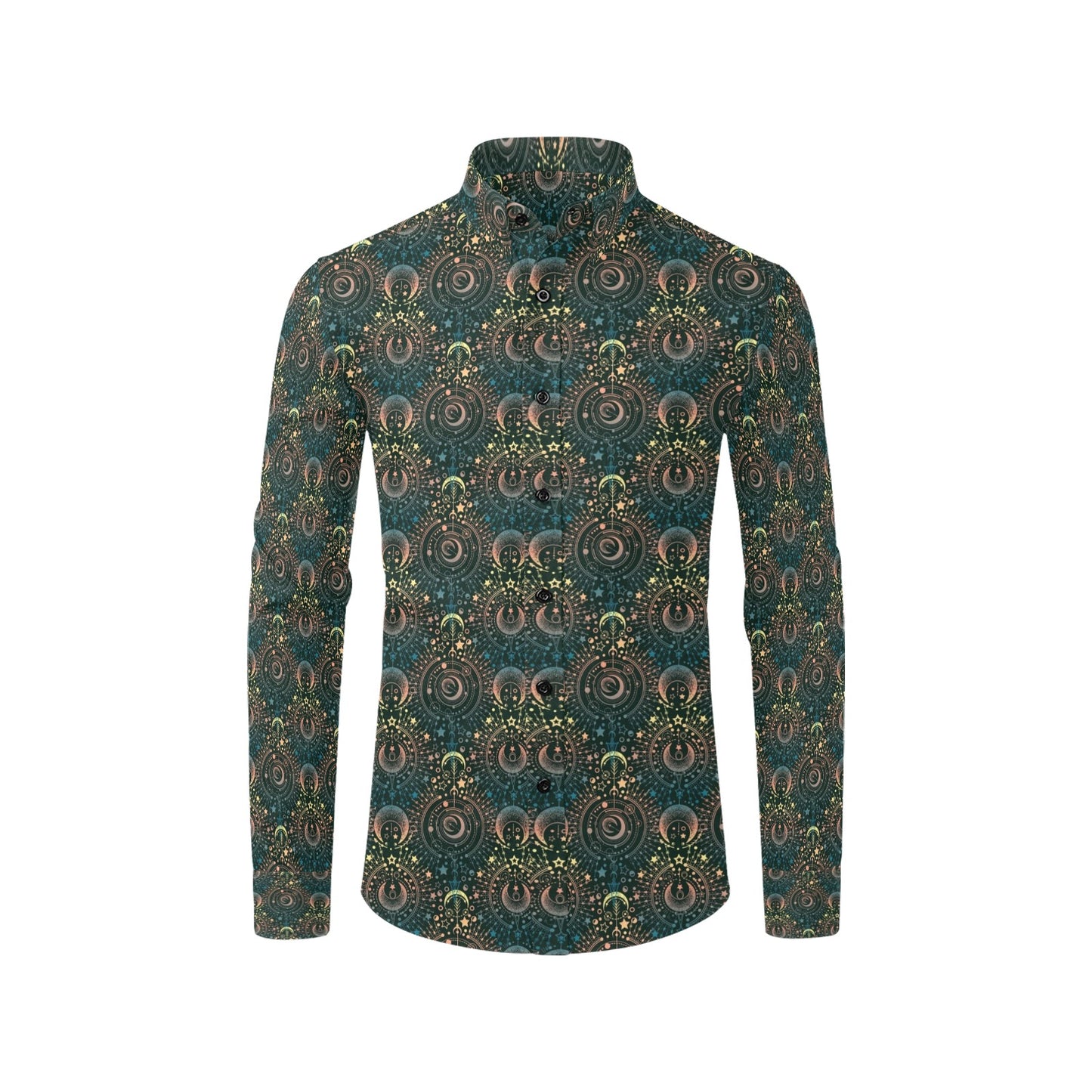 Sun Moon Print Design LKS307 Men's Long Sleeve Dress Shirt