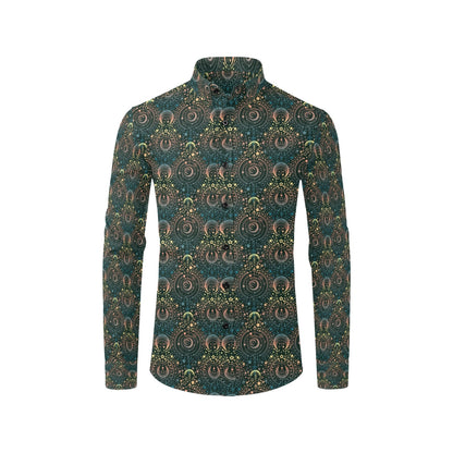 Sun Moon Print Design LKS307 Men's Long Sleeve Dress Shirt