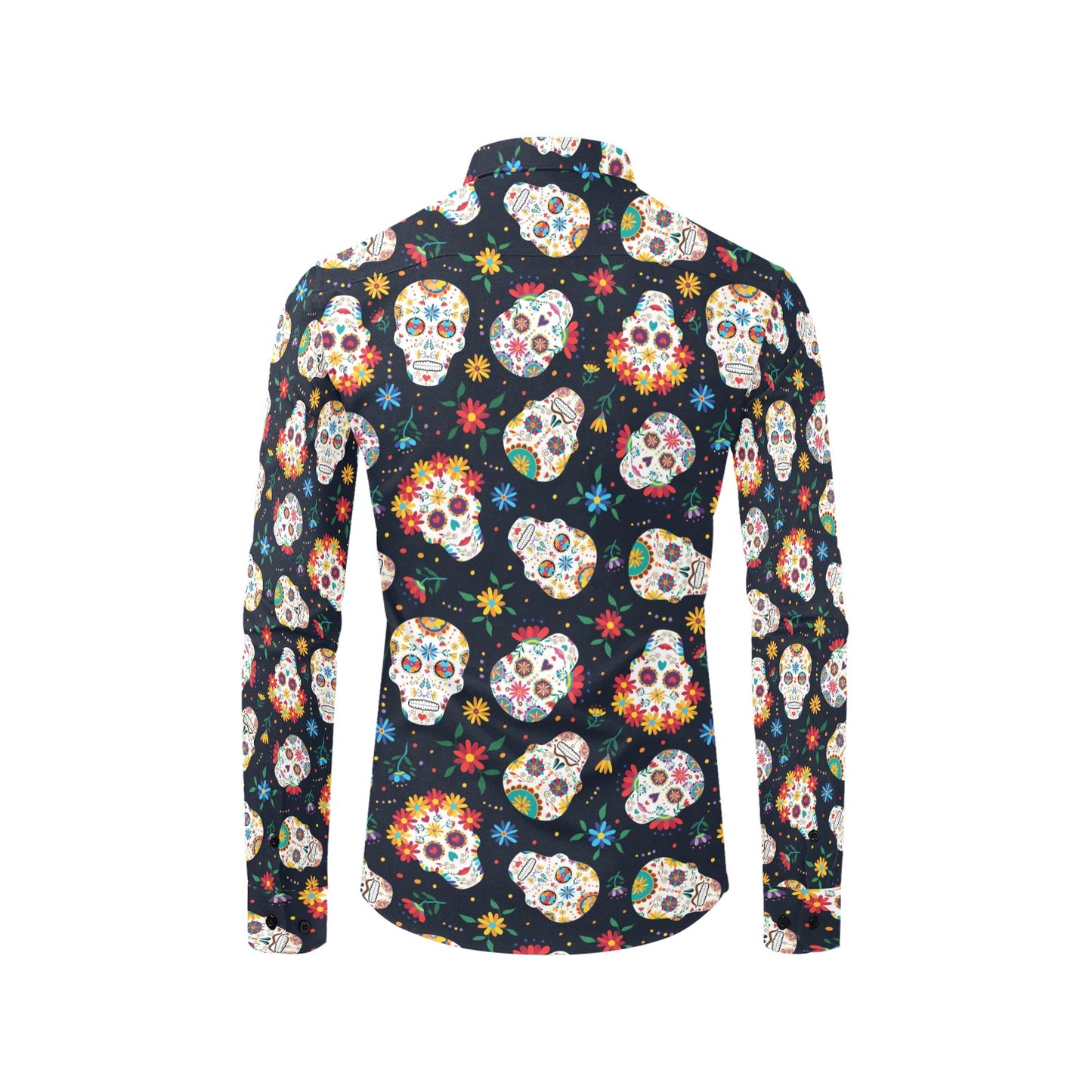 Sugar Skull Print Design LKS305 Men's Long Sleeve Dress Shirt