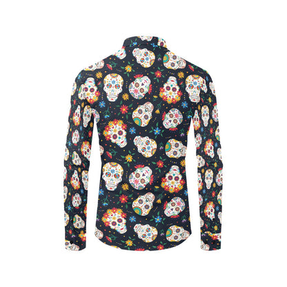 Sugar Skull Print Design LKS305 Men's Long Sleeve Dress Shirt