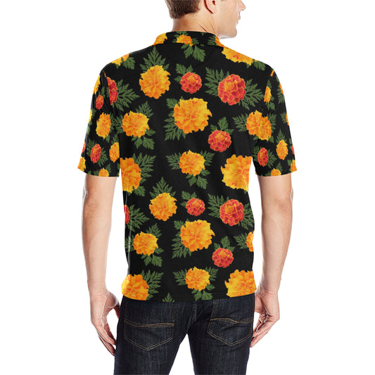 Marigold Pattern Print Design MR05 Men Polo Shirt