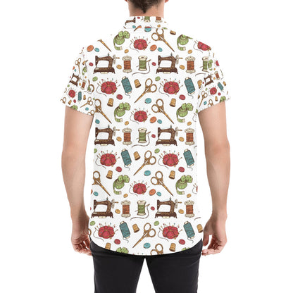 Sewing Equipment Print Design LKS304 Men Short Sleeve Button Up Shirt
