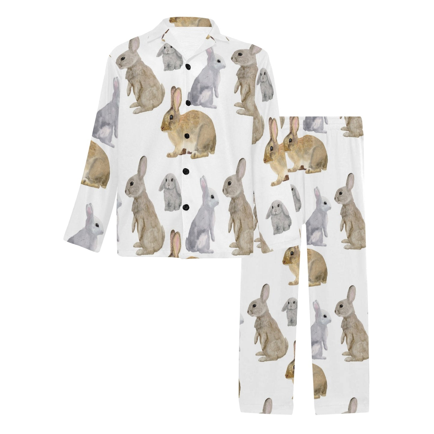 Rabbit Pattern Print Design 02 Men's Long Pajama Set