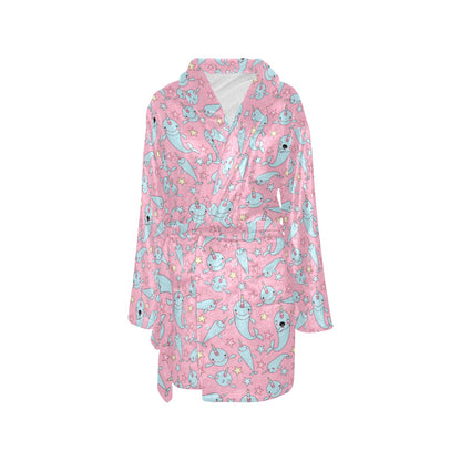 Narwhal Cartoon Cute Print Women's Fleece Robe