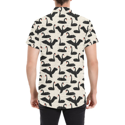 Swan Print Design LKS402 Men Short Sleeve Button Up Shirt