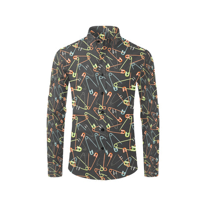 Safety Pin Print Design LKS301 Men's Long Sleeve Dress Shirt