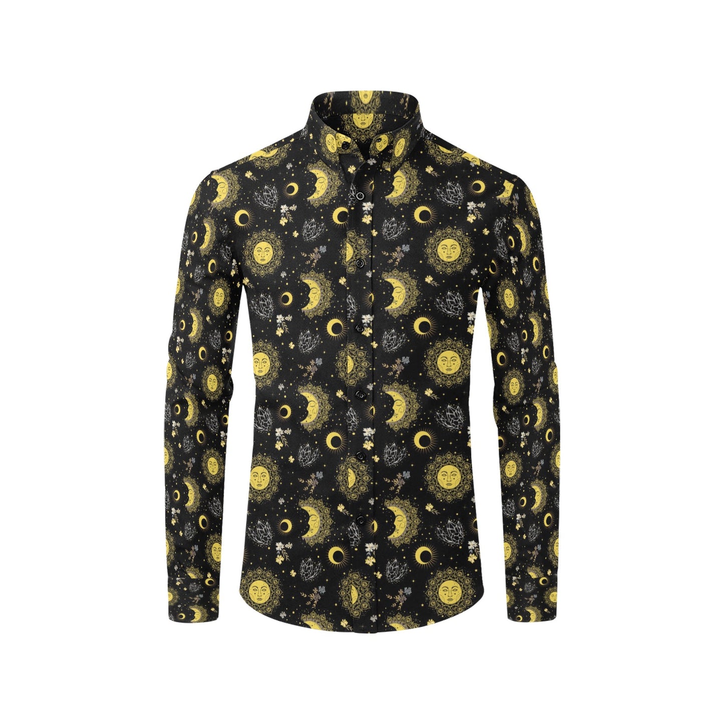 Sun Moon Print Design LKS301 Men's Long Sleeve Dress Shirt