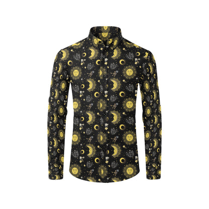 Sun Moon Print Design LKS301 Men's Long Sleeve Dress Shirt