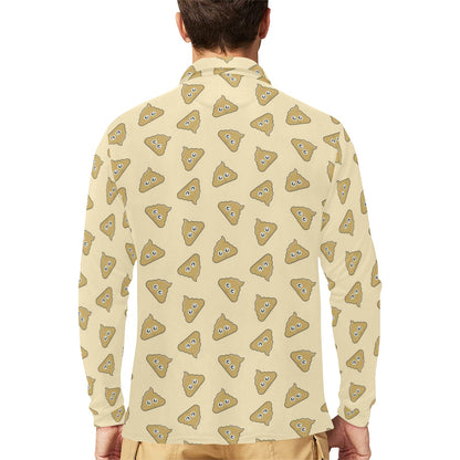 Poop Emoji Pattern Print Design A02 Long Sleeve Polo Shirt For Men's