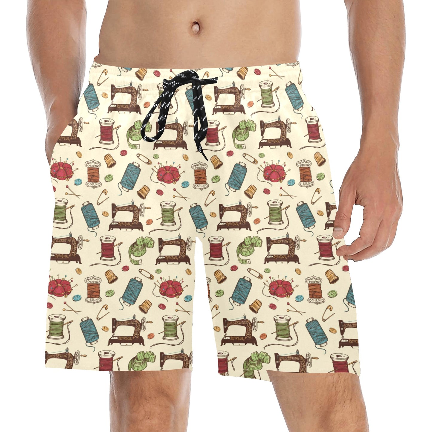 Sewing Equipment Print Design LKS303 Men's Swim Trunks Beach Shorts