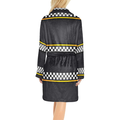 Checkered Flag Yellow Line Style Women's Fleece Robe