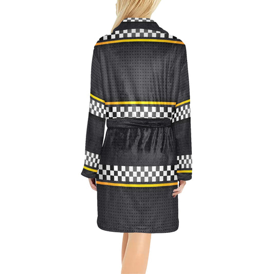 Checkered Flag Yellow Line Style Women's Fleece Robe